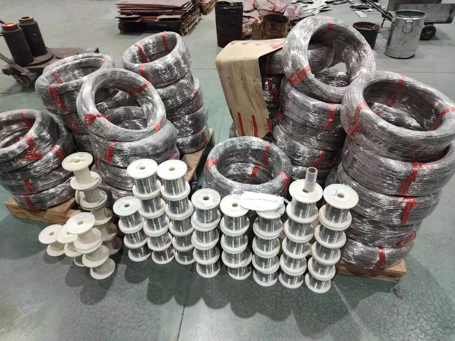 Wire coils packed and staged for export