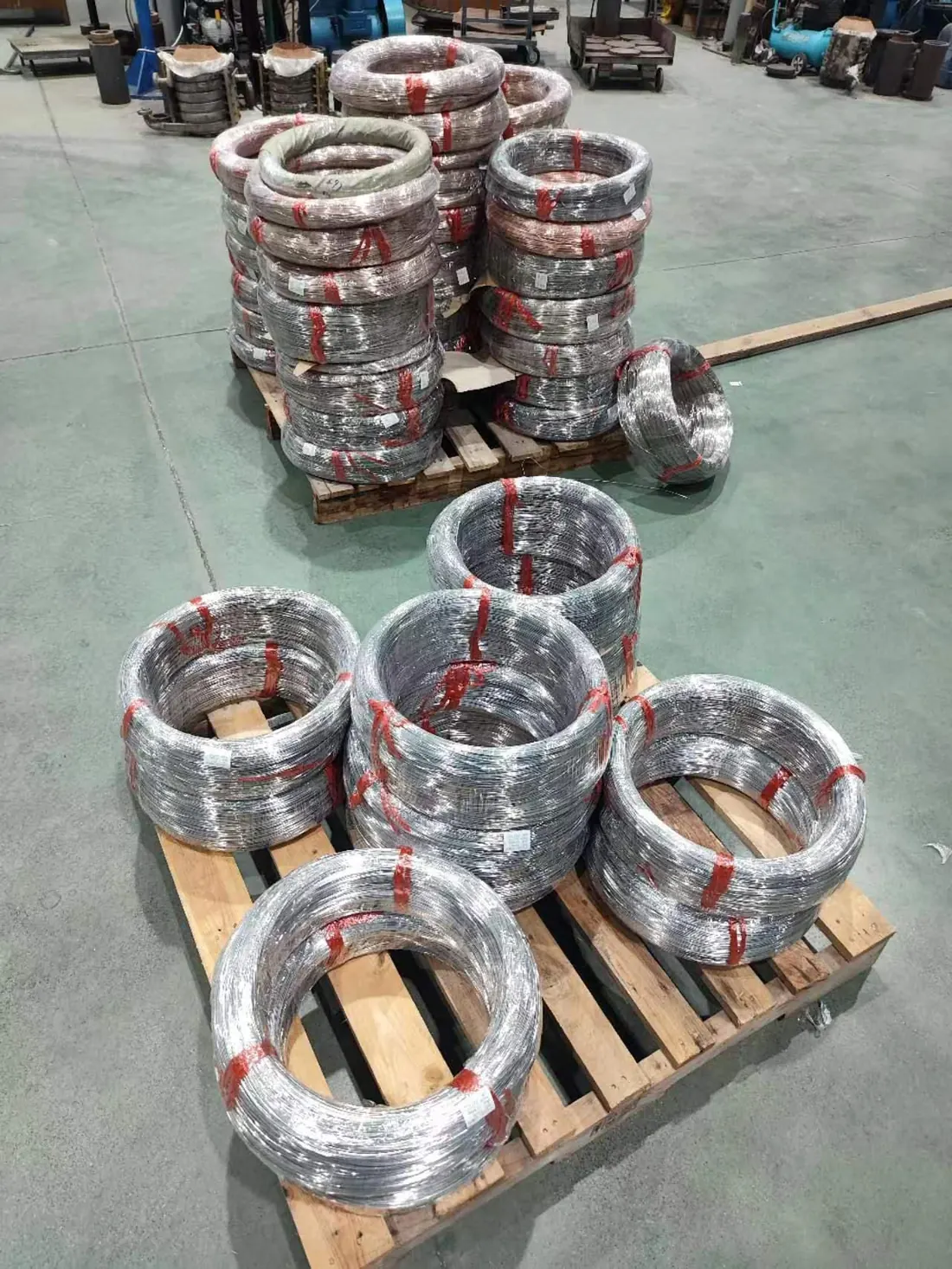 Wire coils prepared for dispatch