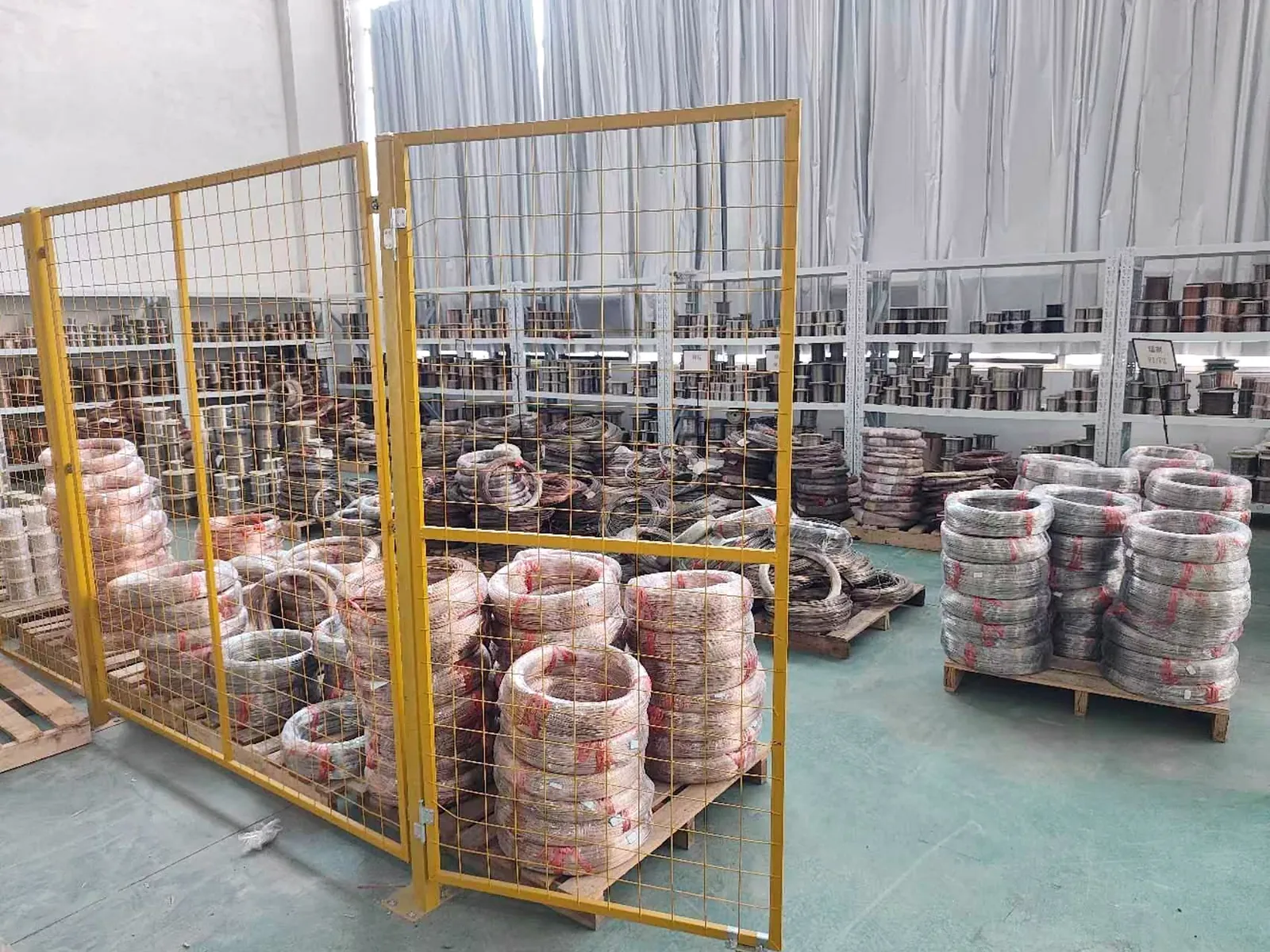 Wire coils in the finished-goods store